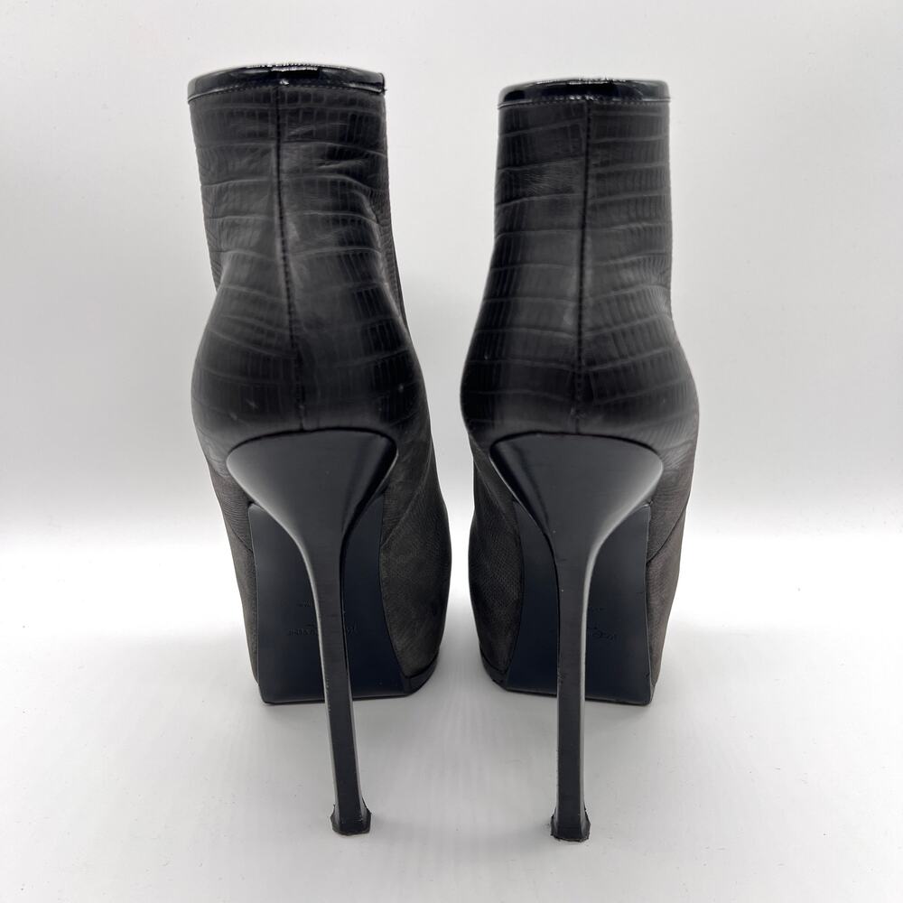 YSL YVES SAINT LAURENT Shoes Women 38 Gray Tribtoo Lizard Emboss Platform Boot - Picture 4 of 13